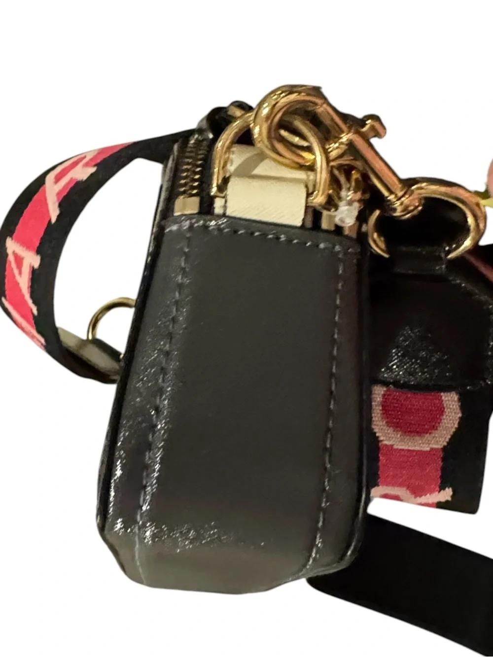 Marc Jacobs Black The Snapshot Crossbody Camera Bag with Pink Accent Strap Auth